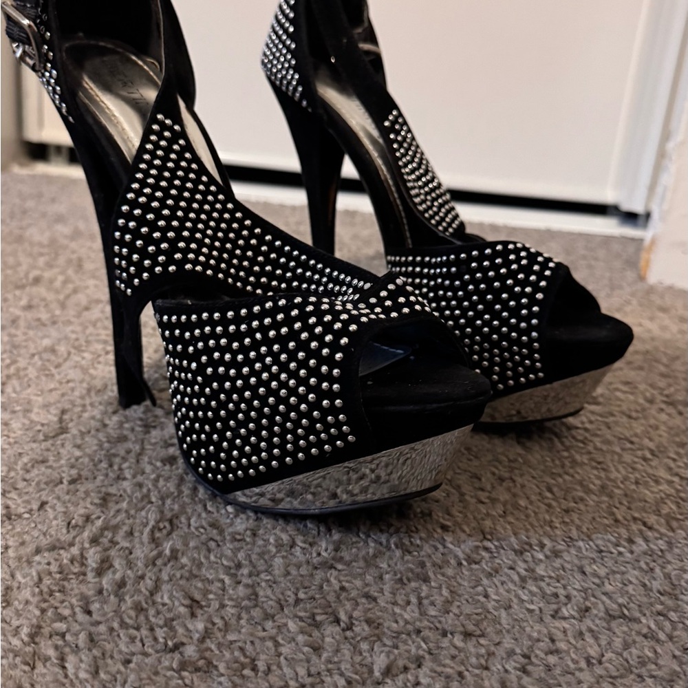 Elegant Black and Silver Studded Women's Heels